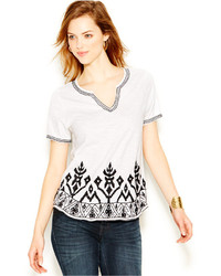 Lucky Brand Short Sleeve Embroidered Peasant Top