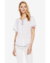 Vince Camuto Two By Embroidered Voile Pintuck Peasant Blouse
