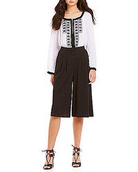 XOXO Zip Front Embroidered Peasant Top