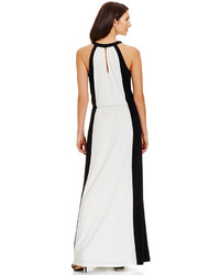 London Times Chain Trim Colorblocked Halter Gown