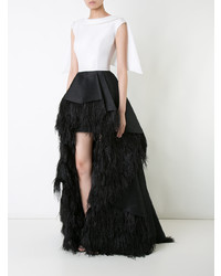Isabel Sanchis Feather Trimmed High Low Lengua Gown