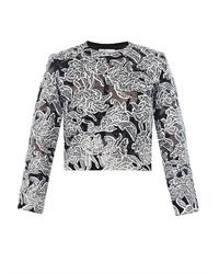 White and Black Floral Crew-neck Sweater