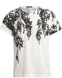 White and Black Floral Crew-neck T-shirt