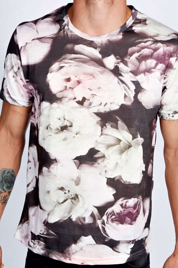 Boohoo Giant Floral Sublimation Print T Shirt, $24 | BooHoo | Lookastic