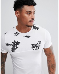 ASOS DESIGN Muscle Fit T Shirt With Floral Yoke Print