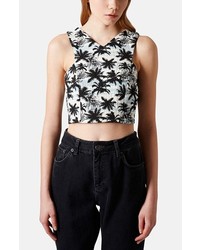 White and Black Floral Cropped Top