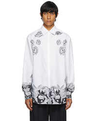 Valentino White Black Poplin Dark Blooming Shirt