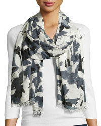 White and Black Floral Scarf