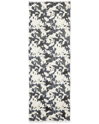 Neiman Marcus Floral Print Wool Scarf Blackgraywhite