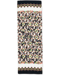 Erdem Long Silk Peabody Wallpaper Floral Scarf Blackwhitemulti