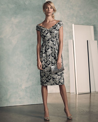 Kay Unger New York Cap Sleeve Floral Jacquard Sheath Dress