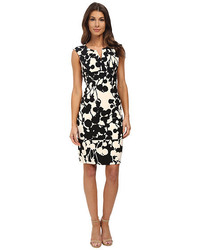 Adrianna Papell Floral And Line Printed Pleated Sheath Dress