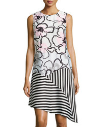 Ivy & Blu Floral Print Asymmetric Hem Shift Dress Whitemulti