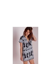 Missguided Petite Oversized V Neck Floral Print Dress Black