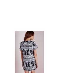 Missguided Petite Oversized V Neck Floral Print Dress Black