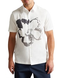 Ted Baker London Hamlett Floral Print Short Sleeve Button Up Shirt In White At Nordstrom
