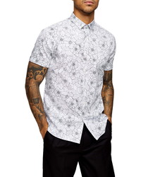Topman Slim Fit Dot Floral Short Sleeve Button Up Shirt