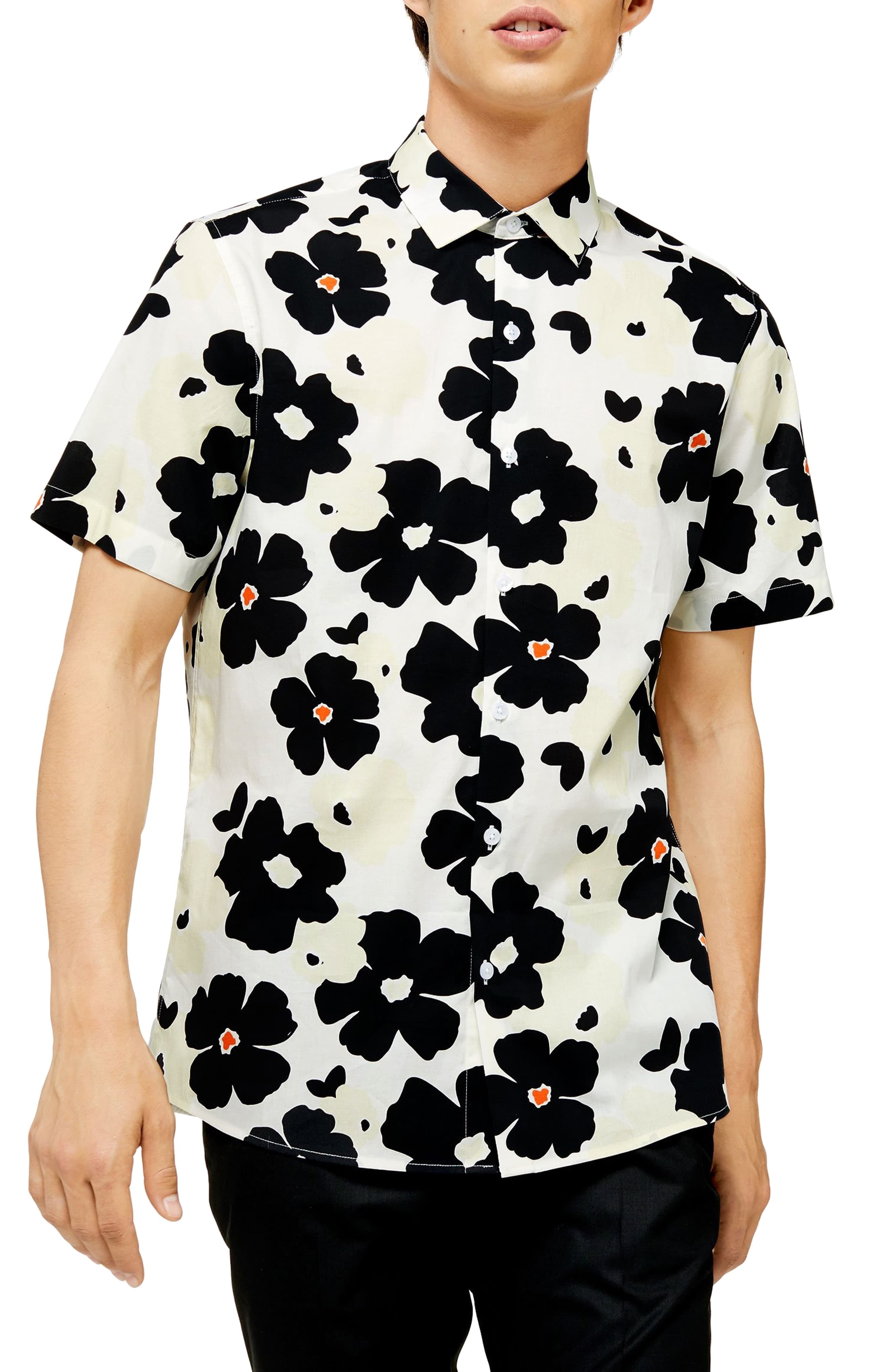 MENS WHITE FLORAL PRINT S/SLEEVE SHIRT FROM TOPMAN IN SIZES LARGE-2XLARGE BNWT 