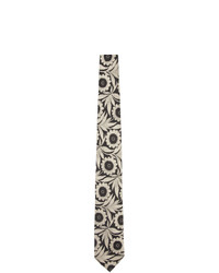 Dries Van Noten Off White And Black Silk Flower Tie