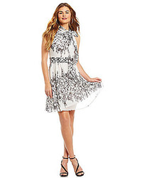Jessica Simpson Floral Chiffon Tie Neck Fit And Flare Dress