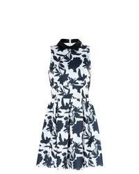 New Look Closet Black Floral Print Collar Pleated Skater Dress