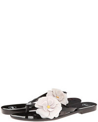 White and Black Floral Thong Sandals