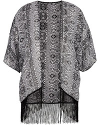 Maurices Plus Size Chiffon Kimono In Ethnic Print With Fringe