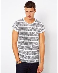 Asos Geo Tribal Stripe T Shirt With Roll Sleeves