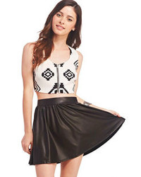 White and Black Geometric Cropped Top