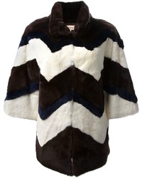 White and Black Geometric Fur Coat