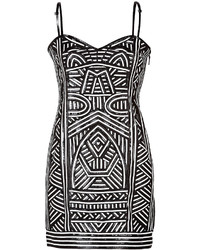 White and Black Geometric Leather Dress