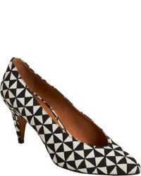 White and Black Geometric Leather Pumps