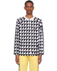 White and Black Geometric Long Sleeve Henley Shirt