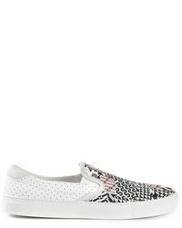 White and Black Geometric Low Top Sneakers