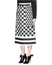 Valentino Checkerboard Stripe Crepe Couture Midi Skirt