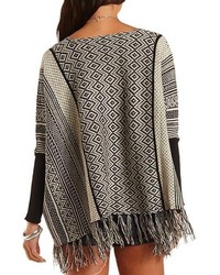 Charlotte Russe Patterned Fringe Poncho Sweater