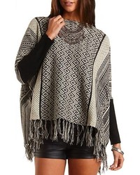 Charlotte Russe Patterned Fringe Poncho Sweater