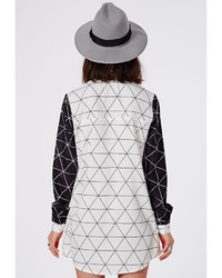 Missguided Contrast Grid Print Shirt Dress White Black