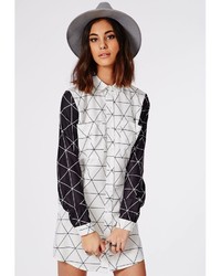 Missguided Contrast Grid Print Shirt Dress White Black
