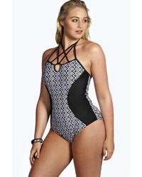 Boohoo Plus Honey Geometric Harness Swimsuit