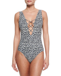 Tory Burch Tribal Print Lace Up One Piece Swimsuit