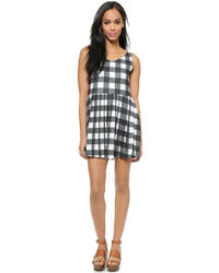 White and Black Gingham Casual Dress