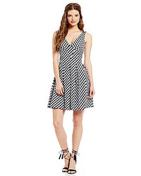 Betsey Johnson Gingham V Neck Fit And Flare Dress