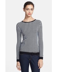 White and Black Gingham Crew-neck Sweater