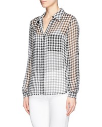 Diane von Furstenberg Lorelei Two Gingham Check Silk Chiffon Shirt