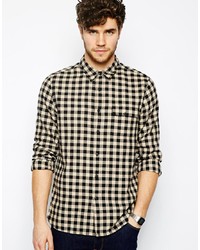 Asos Check Shirt In Long Sleeve With Ecru And Black Gingham