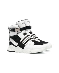 Balmain Black And White Mesh Leather High Top Sneakers