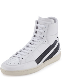 Saint Laurent Contrast Stripe Leather High Top Sneaker Whiteblack