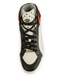Versace Leather High Top Sneaker Blackwhite