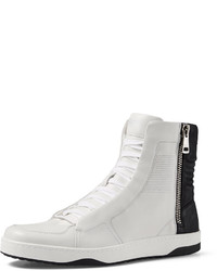 Gucci Leather High Top Sneaker With Zipper Whiteblackwhite